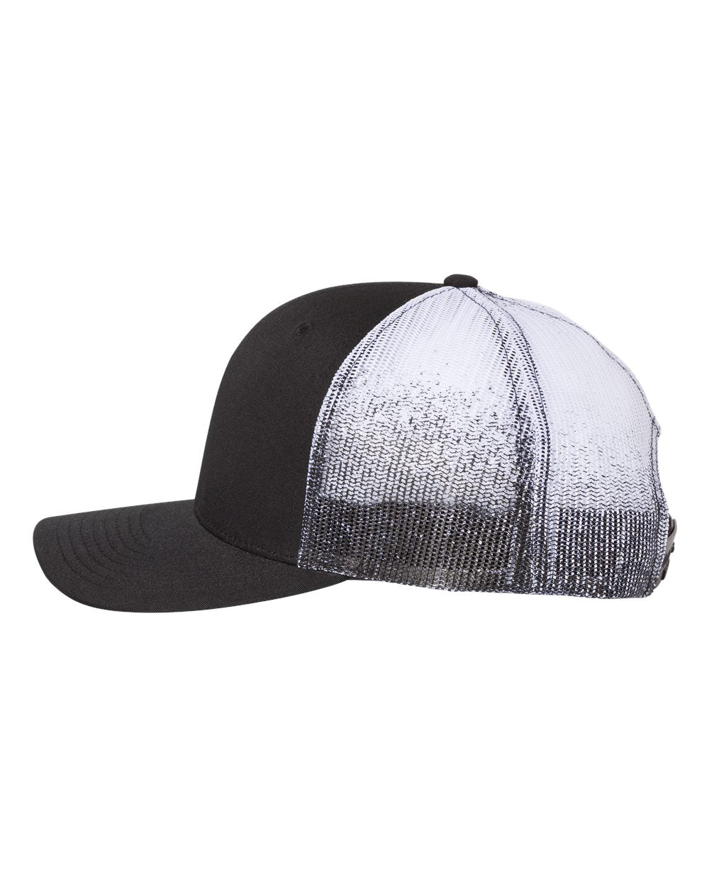 Left View of Black/ Black to White Fade Printed Mesh Trucker Cap - 112PM