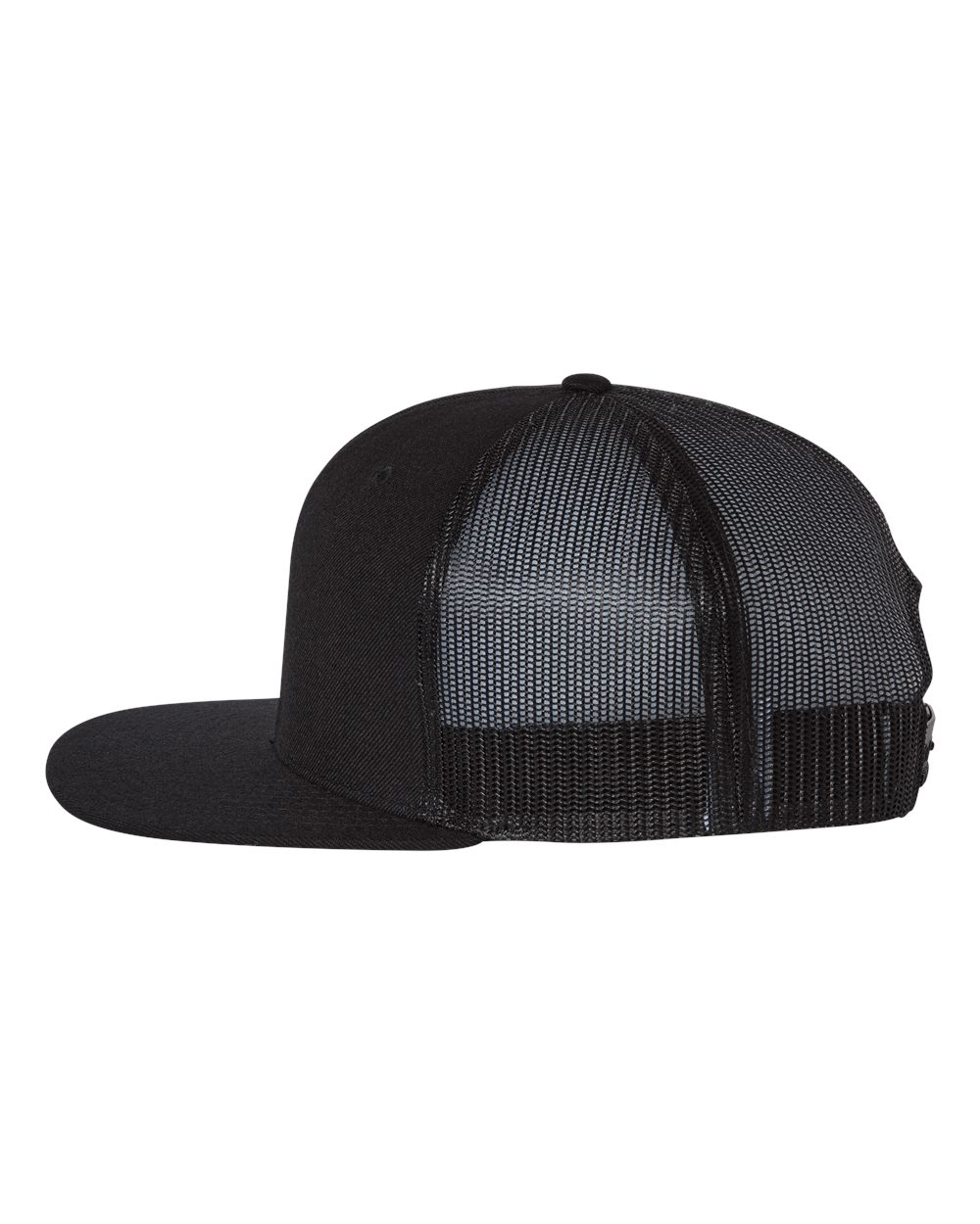 Left View of Black/ Black Wool Blend Flat Bill Trucker Cap - 511