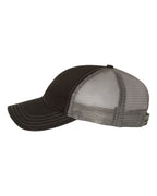 Left View of Black/ Charcoal Garment-Washed Trucker Cap - 111