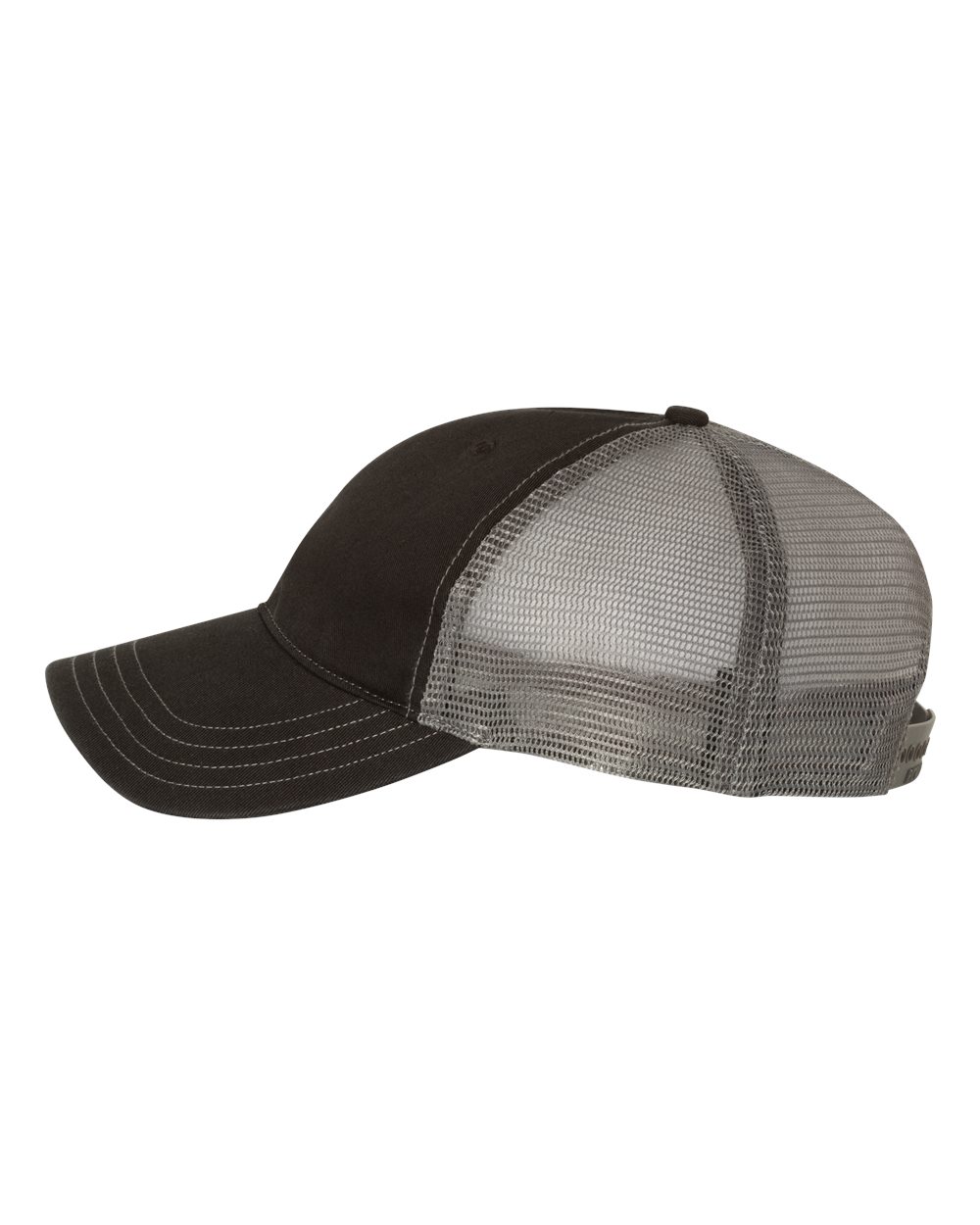 Left View of Black/ Charcoal Garment-Washed Trucker Cap - 111