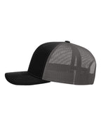 Left View of Black/ Charcoal Sustainable Trucker Cap - 112RE
