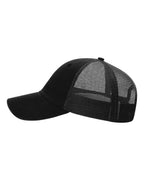Left View of Black Garment-Washed Trucker Cap - 111