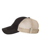 Left View of Black/ Khaki Garment-Washed Trucker Cap - 111
