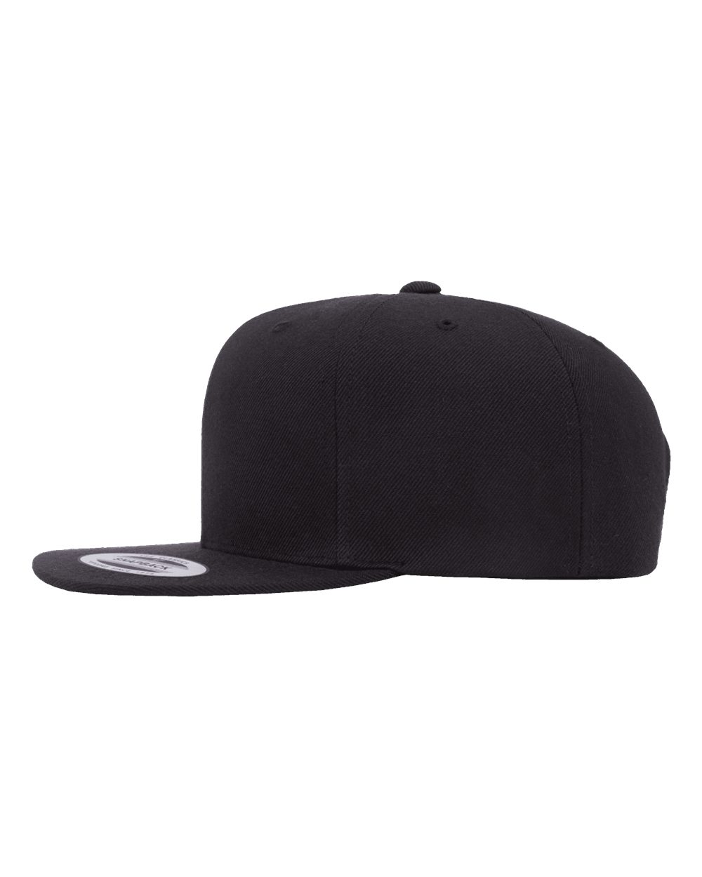 Left View of Black Premium Flat Bill Snapback Cap - 6089M
