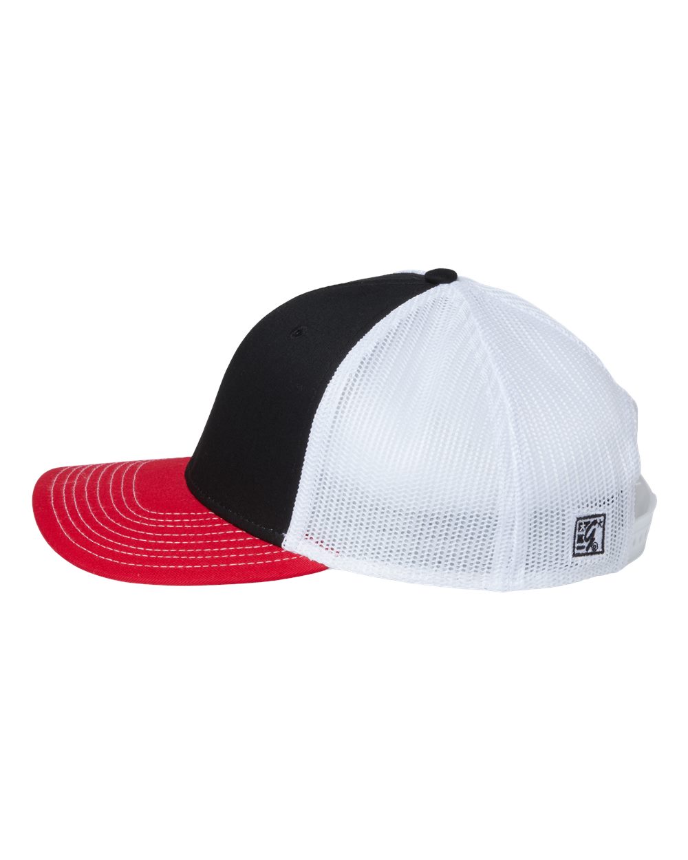 Left View of Black/ Red/ White Everyday Trucker Cap - GB452E