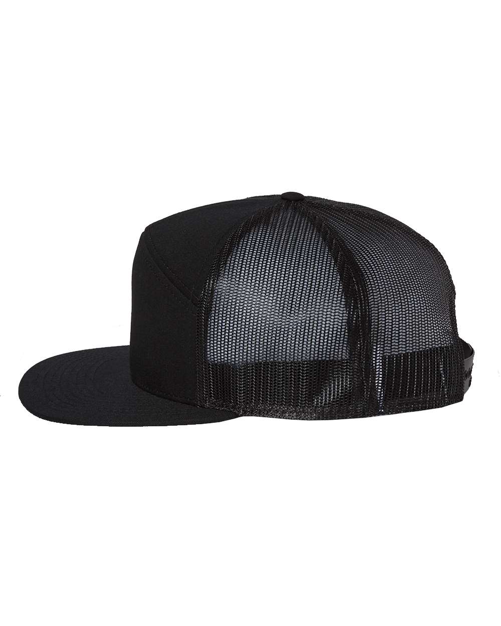Left View of Black Seven-Panel Trucker Cap - 168