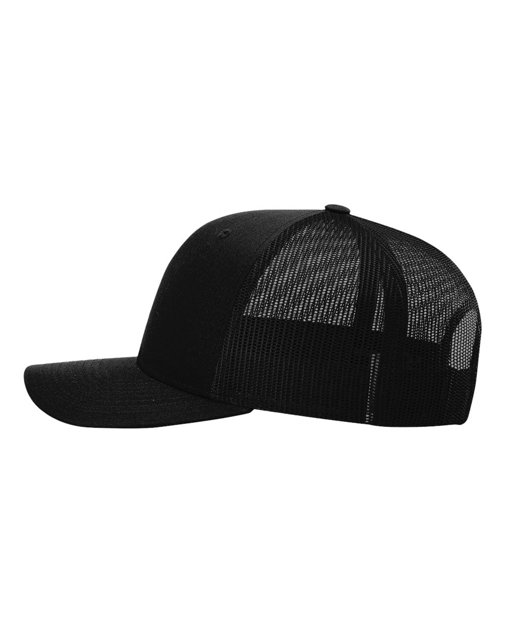 Left View of Black Sustainable Trucker Cap - 112RE
