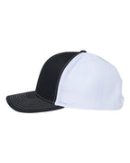 Left View of Black/ White 112+ R-Flex Adjustable Trucker Cap - 112PL