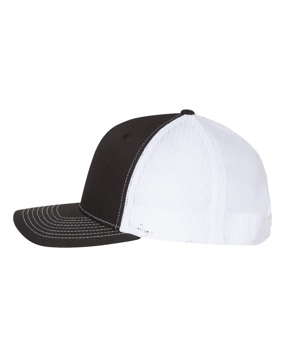 Left View of Black/ White Five-Panel Trucker Cap - 112FP