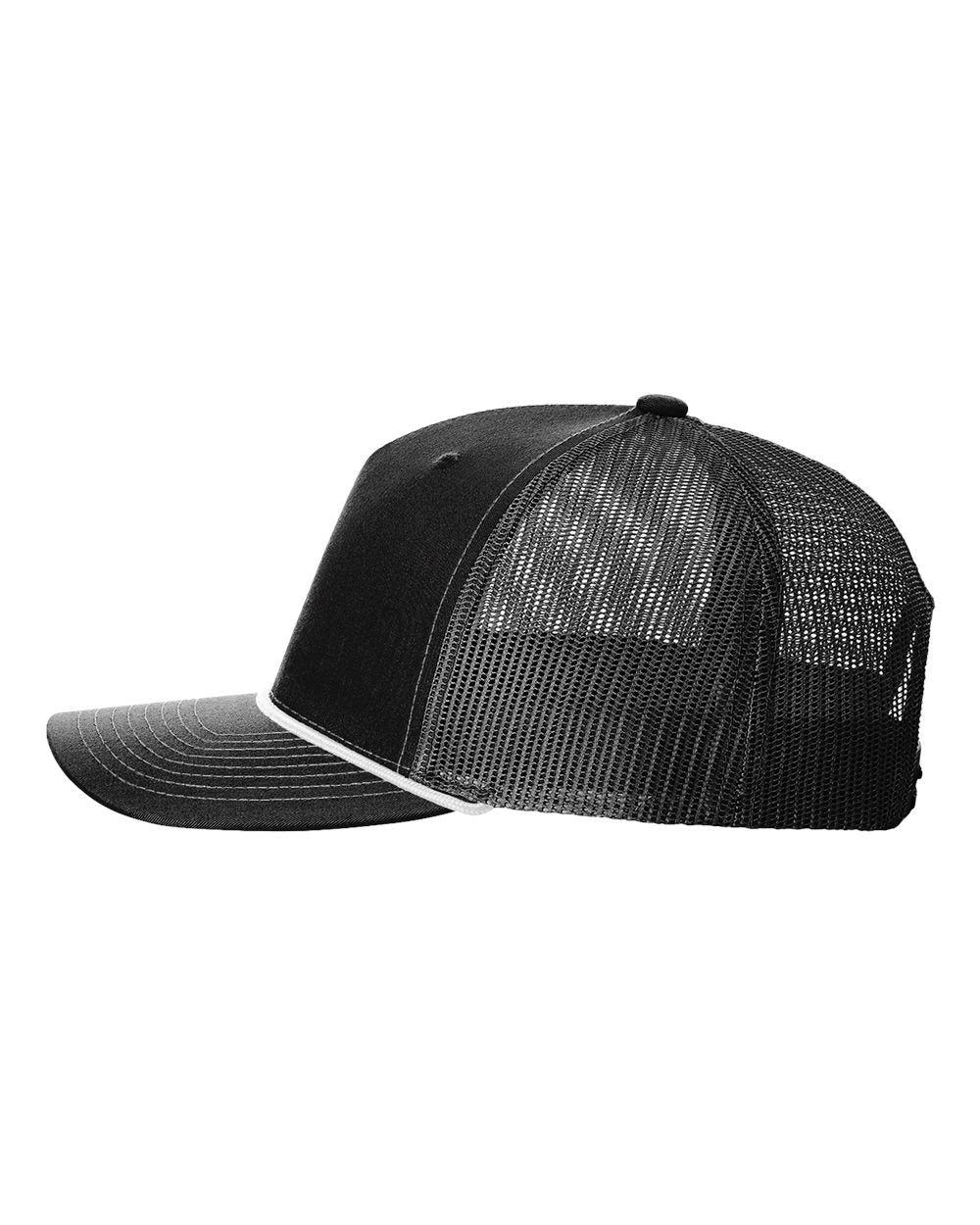 Left View of Black/ White Five-Panel Trucker with Rope Cap - 112FPR