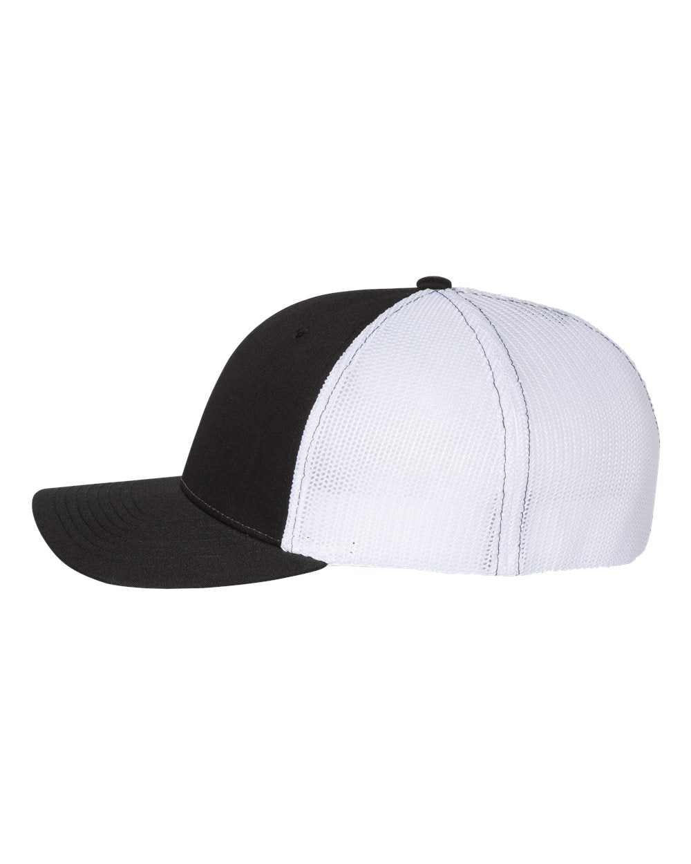 Left View of Black/ White R-Flex Trucker Cap - 110