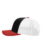 Left View of Black/ White/ Red Snapback Trucker Cap - 112