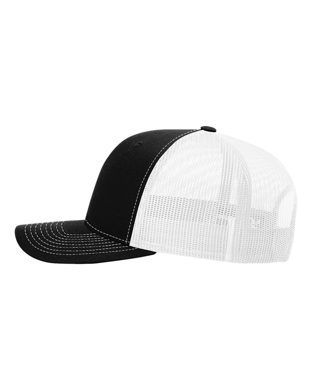 Left View of Black/ White Sustainable Trucker Cap - 112RE