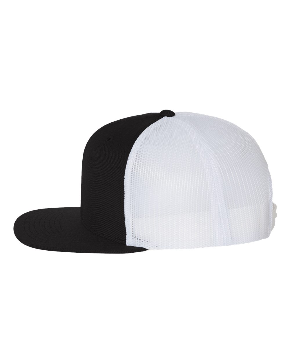 Left View of Black/ White Wool Blend Flat Bill Trucker Cap - 511