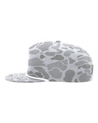 Left View of Blizzard Duck Camo/ White Printed Umpqua Gramps Cap - 256P
