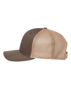Left View of Brown/ Khaki 112+ R-Flex Adjustable Trucker Cap - 112PL