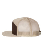 Left View of Brown/ Khaki Seven-Panel Trucker Cap - 168