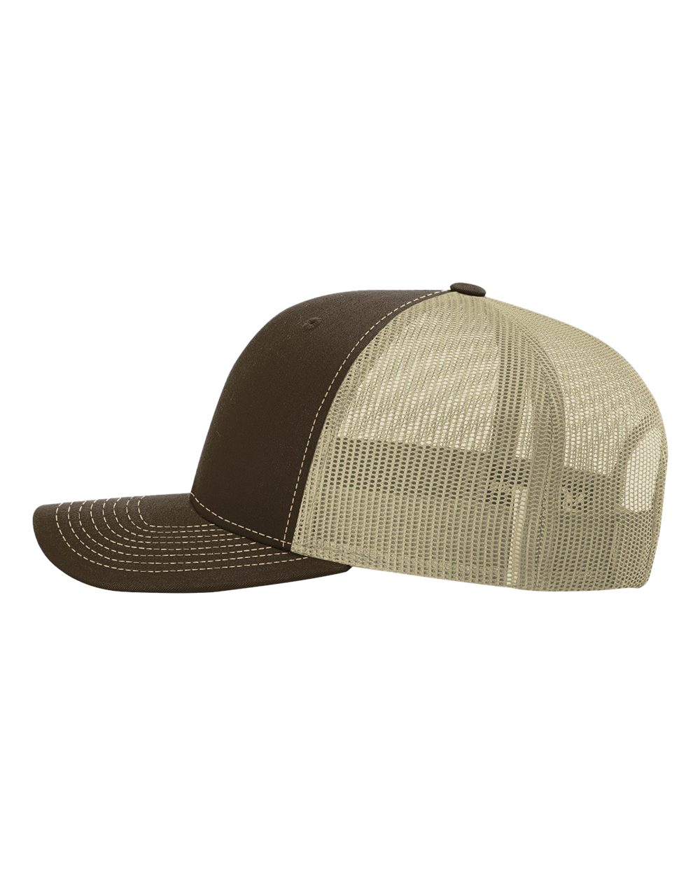 Left View of Brown/ Khaki Snapback Trucker Cap - 112