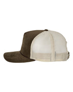 Left View of Brown/ Sand Troutdale Corduroy Trucker Cap - 930