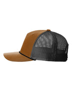 Left View of Caramel/ Black Five-Panel Trucker with Rope Cap - 112FPR