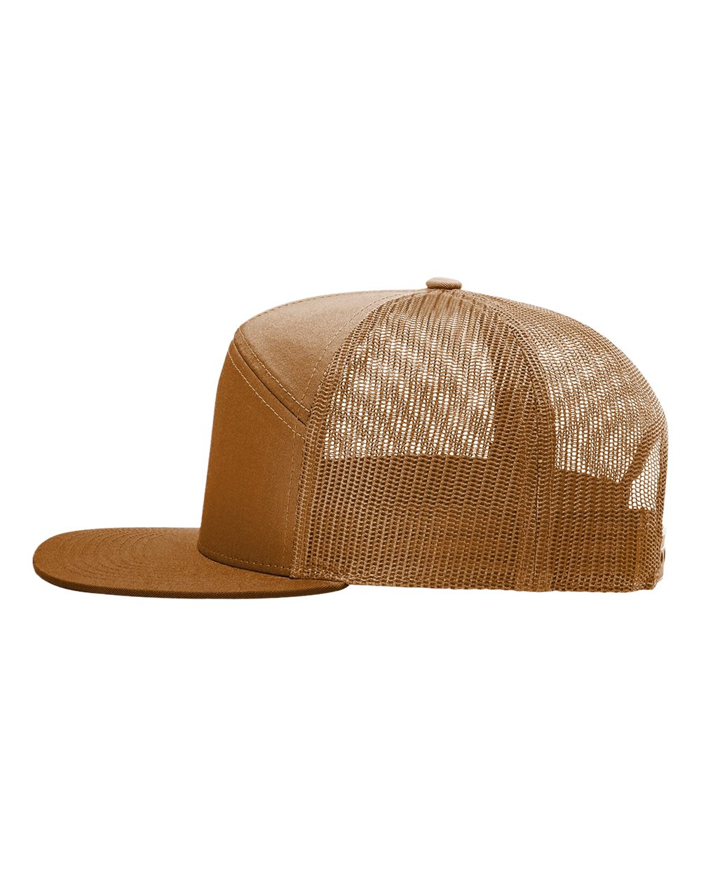 Left View of Caramel Seven-Panel Trucker Cap - 168