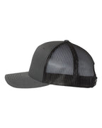 Left View of Charcoal/ Black Five-Panel Trucker Cap - 112FP