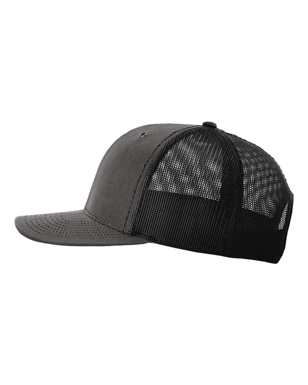 Left View of Charcoal/ Black Fremont Trucker Cap - 112WF
