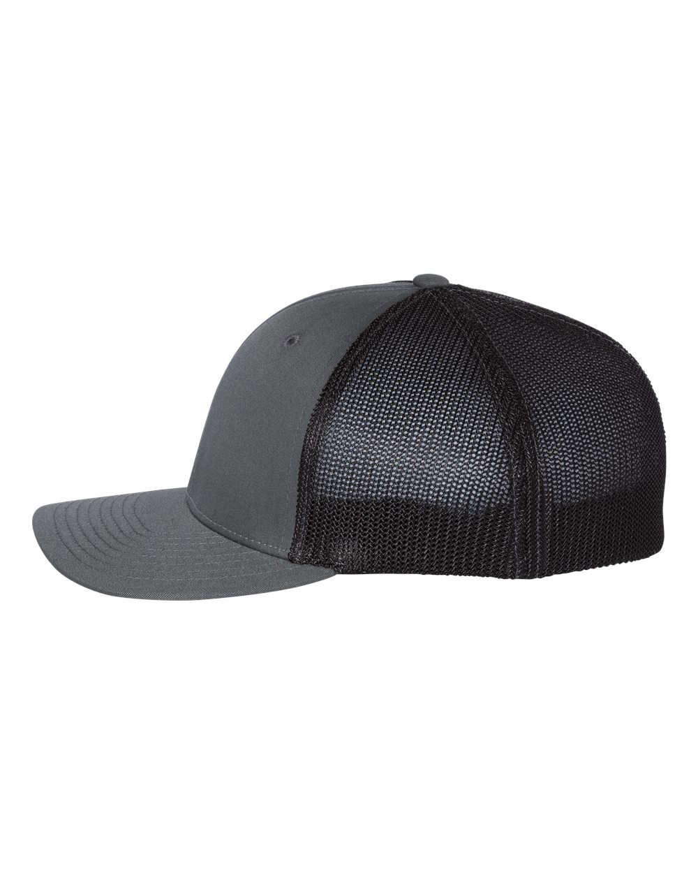 Left View of Charcoal/ Black R-Flex Trucker Cap - 110