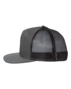 Left View of Charcoal/ Black Seven-Panel Trucker Cap - 168