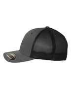 Left View of Charcoal/ Black Trucker Cap - 6511