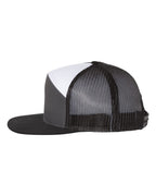 Left View of Charcoal/ Black/ White Seven-Panel Trucker Cap - 168