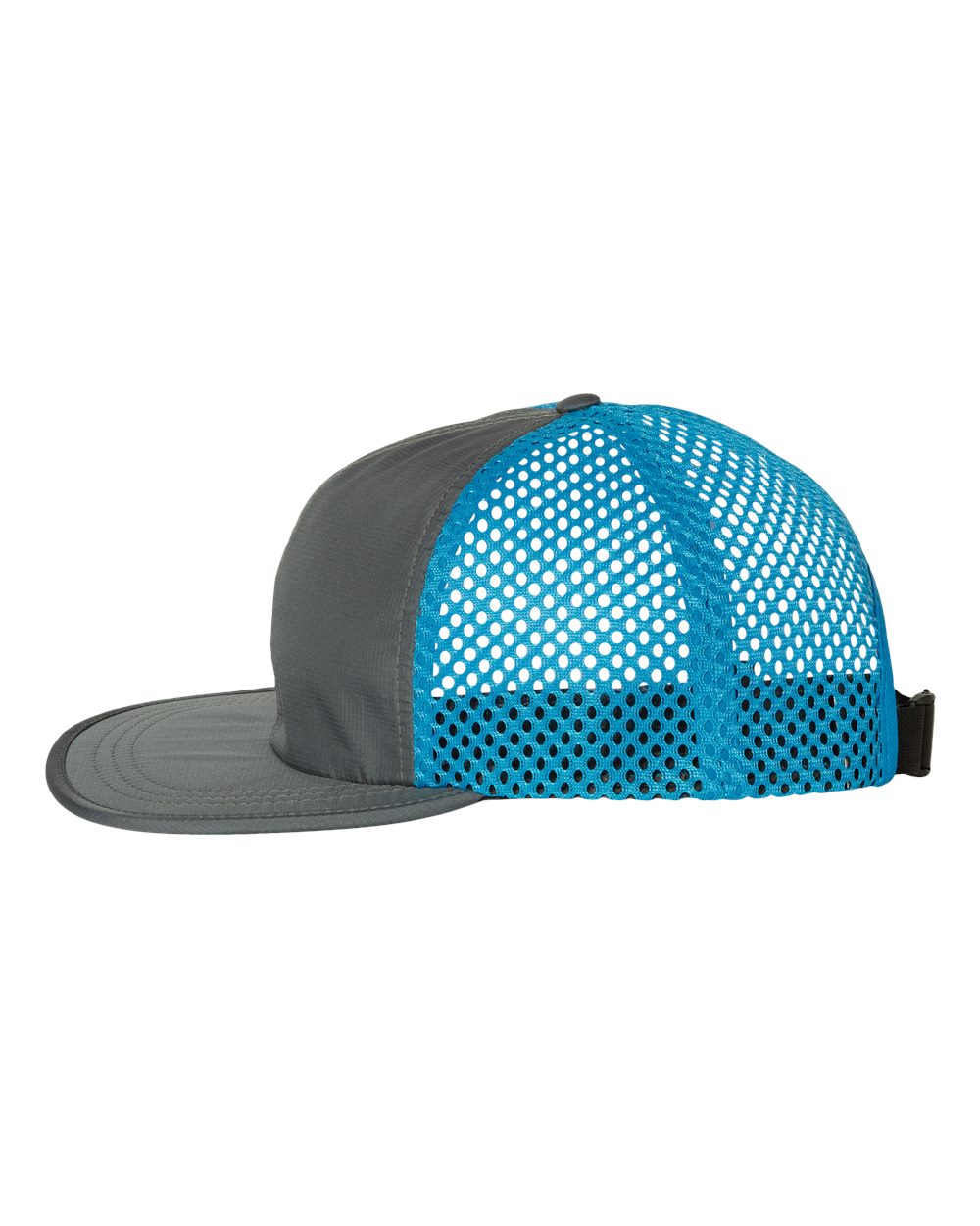 Left View of Charcoal/ Cyan Rogue Wide Set Mesh Cap - 935