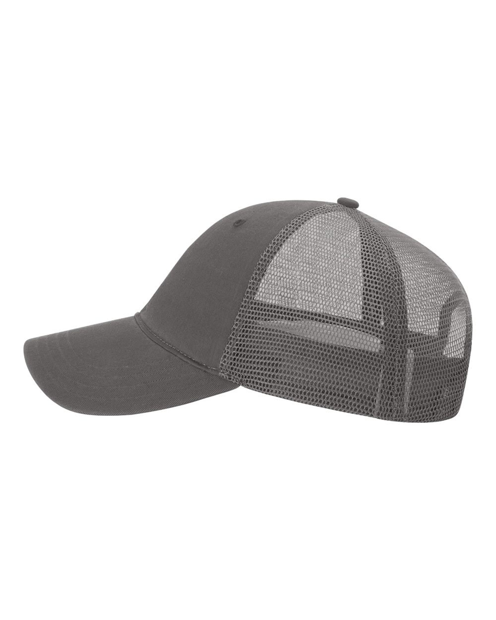 Left View of Charcoal Garment-Washed Trucker Cap - 111