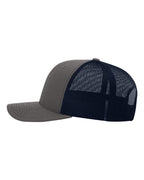 Left View of Charcoal/ Navy Snapback Trucker Cap - 112