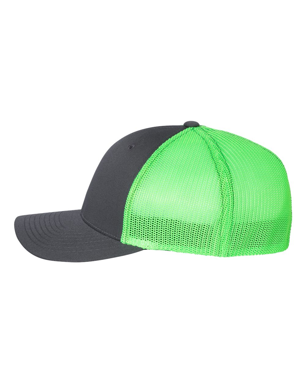 Left View of Charcoal/ Neon Green R-Flex Trucker Cap - 110