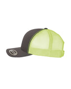 Left View of Charcoal/ Neon Green Retro Trucker Cap - 6606