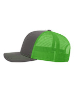 Left View of Charcoal/ Neon Green Snapback Trucker Cap - 112