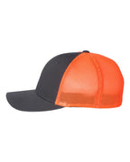 Left View of Charcoal/ Neon Orange R-Flex Trucker Cap - 110