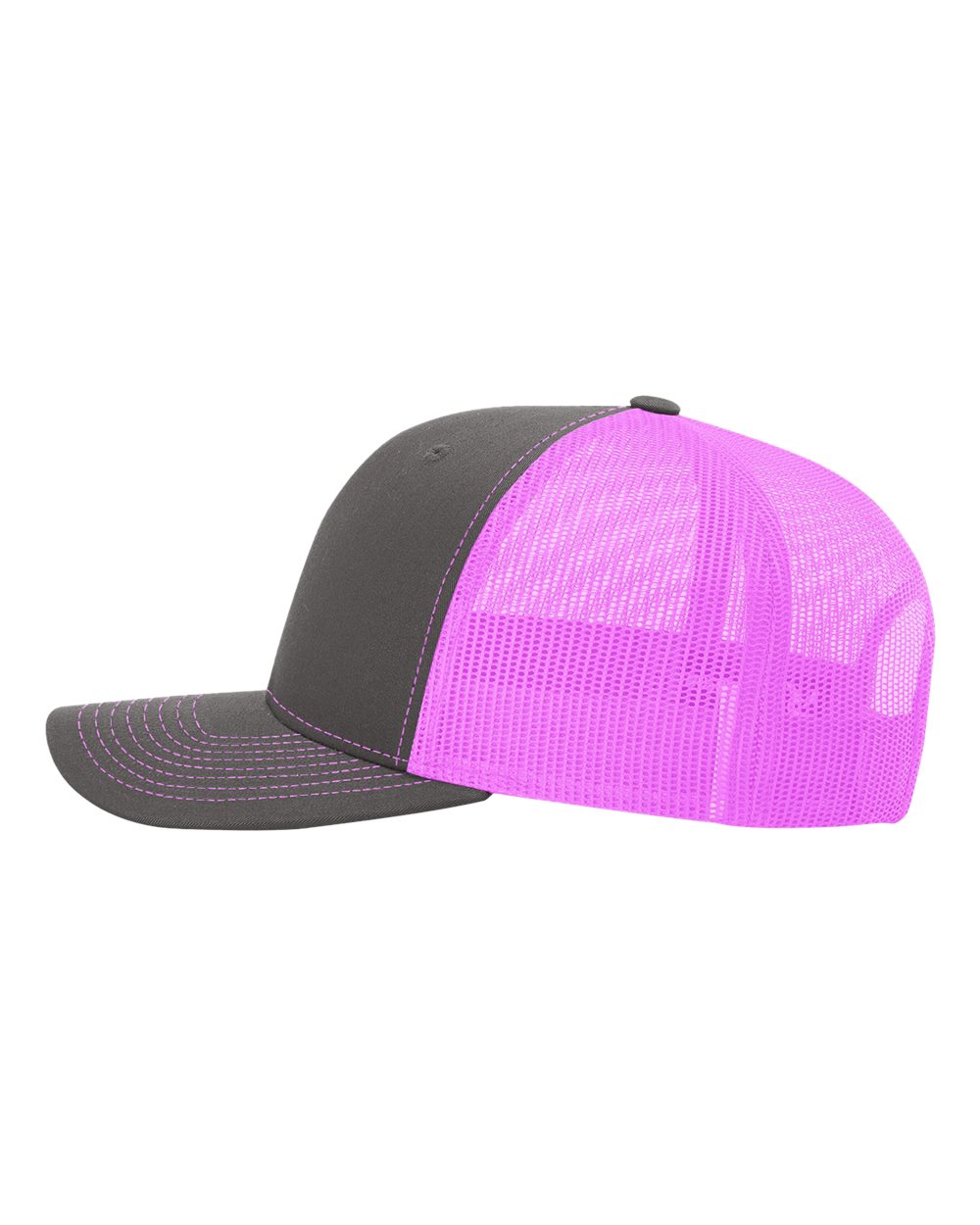 Left View of Charcoal/ Neon Pink Snapback Trucker Cap - 112