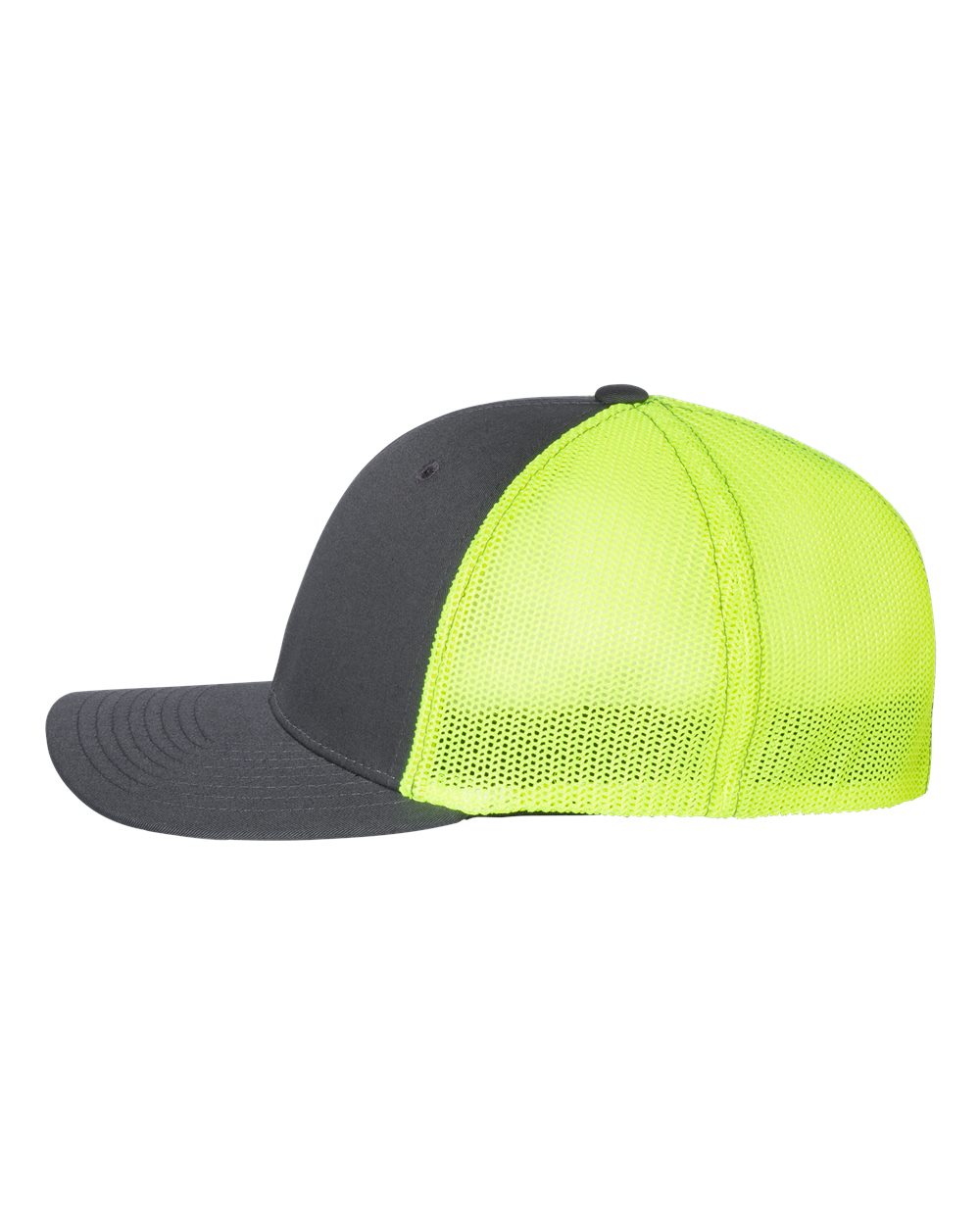 Left View of Charcoal/ Neon Yellow R-Flex Trucker Cap - 110