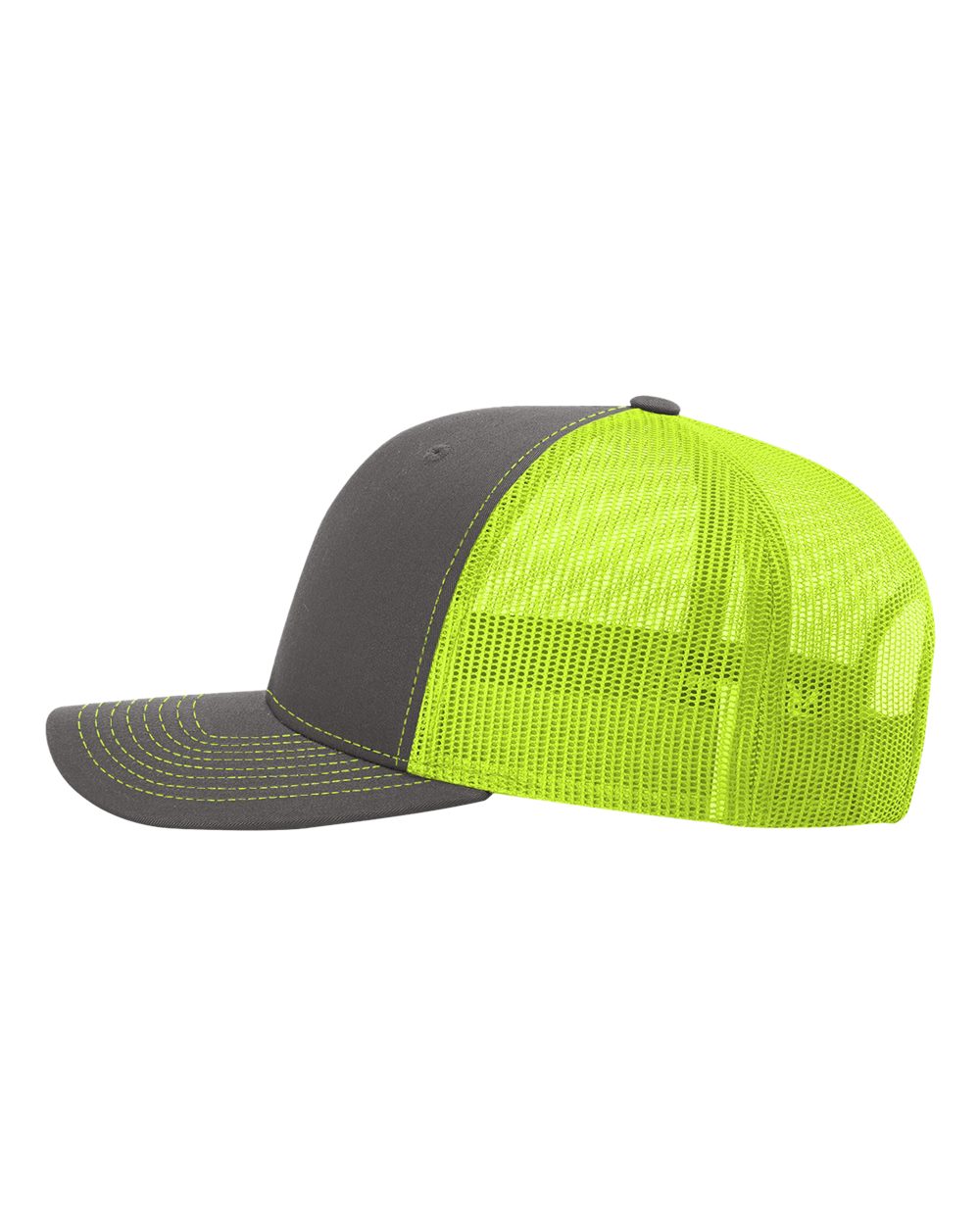 Left View of Charcoal/ Neon Yellow Snapback Trucker Cap - 112