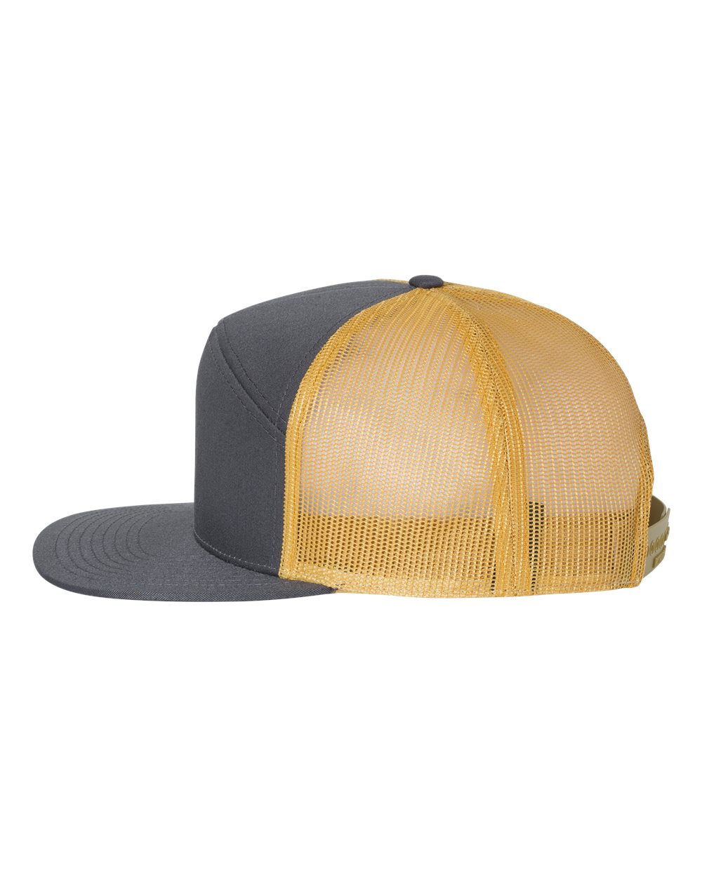 Left View of Charcoal/ Old Gold Seven-Panel Trucker Cap - 168