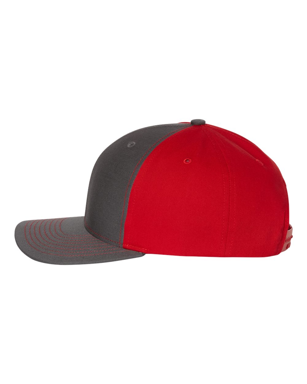 Left View of Charcoal/ Red Twill Back Trucker Cap - 312