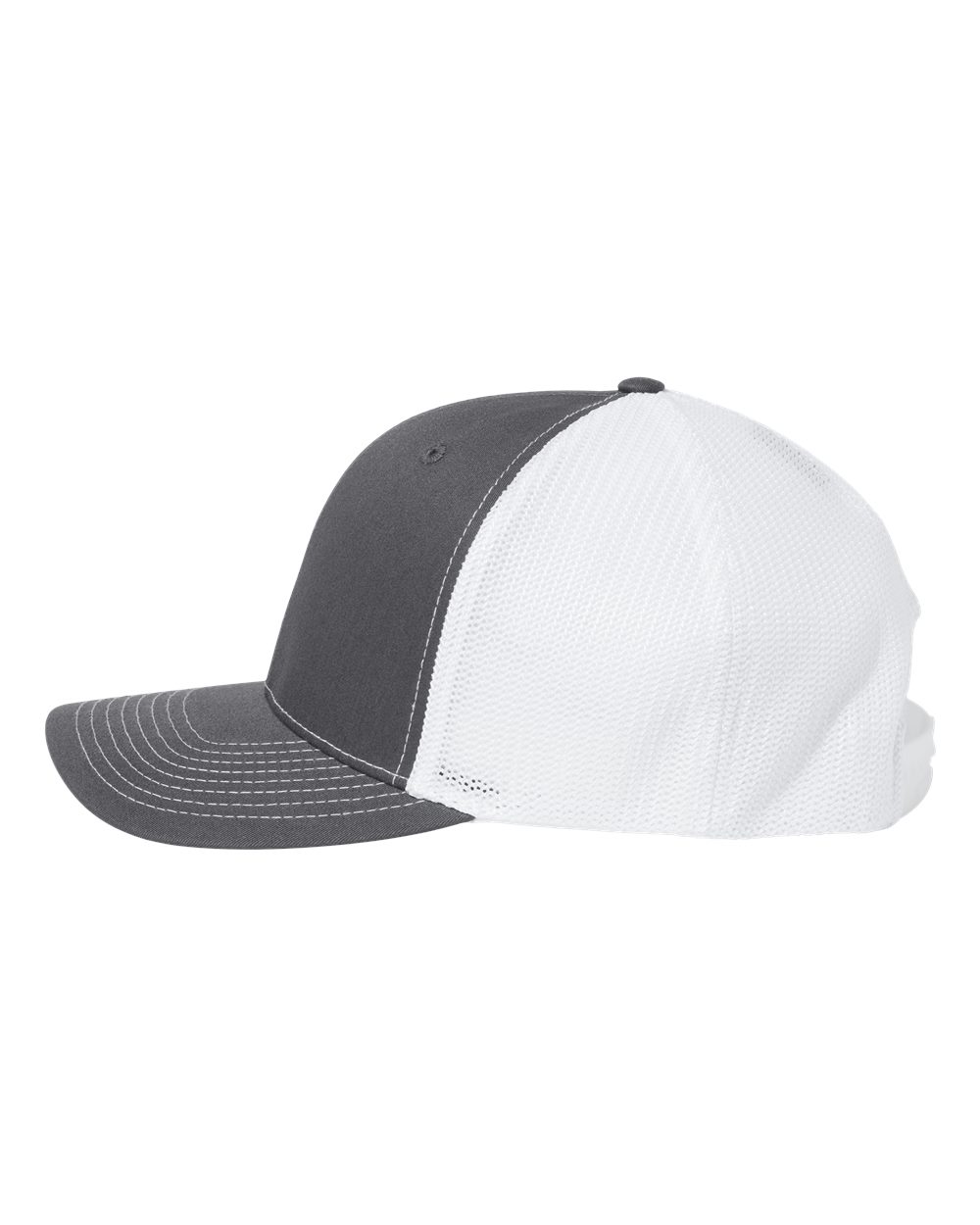 Left View of Charcoal/ White 112+ R-Flex Adjustable Trucker Cap - 112PL