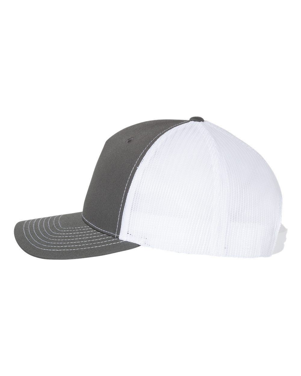 Left View of Charcoal/ White Five-Panel Trucker Cap - 112FP