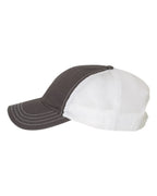 Left View of Charcoal/ White Garment-Washed Trucker Cap - 111