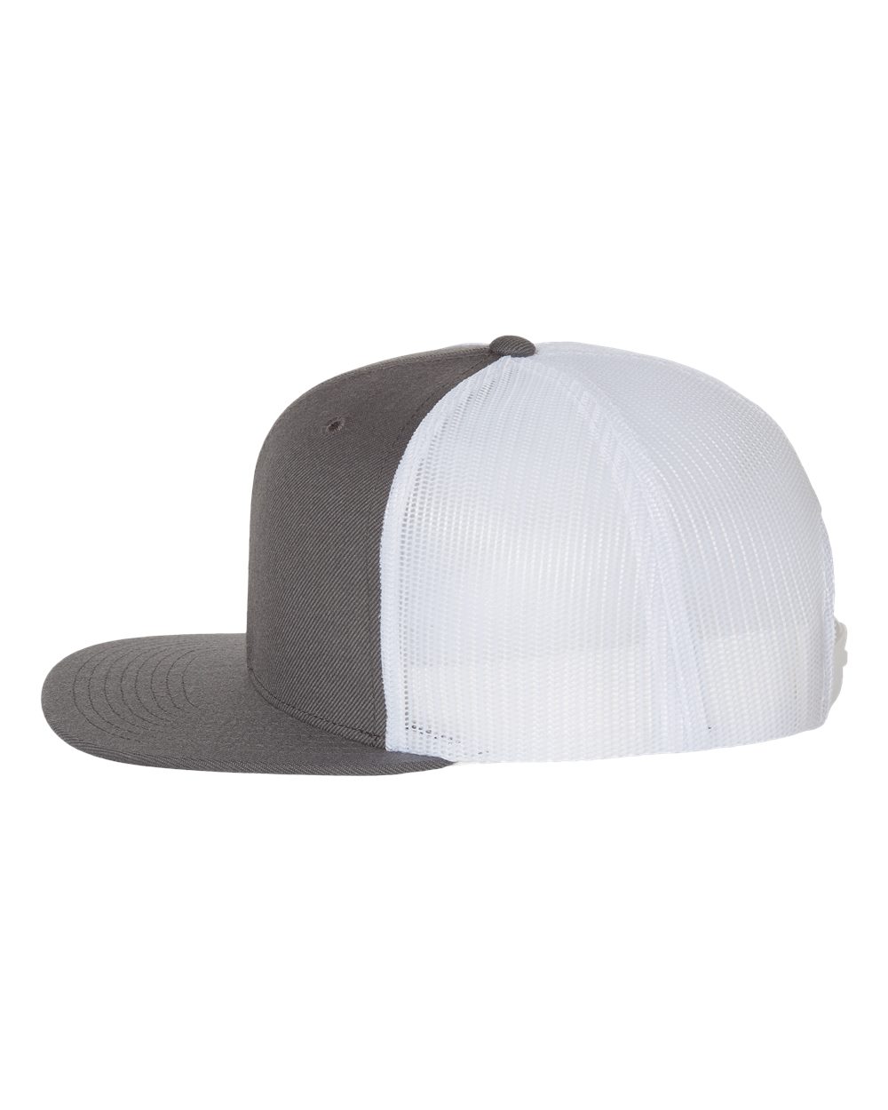Left View of Charcoal/ White Wool Blend Flat Bill Trucker Cap - 511