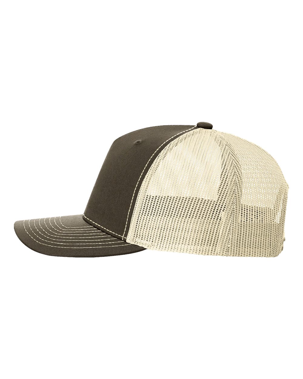 Left View of Chocolate Chip/ Birch Five-Panel Trucker Cap - 112FP