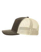 Left View of Chocolate Chip/ Birch Five-Panel Trucker Cap - 112FP