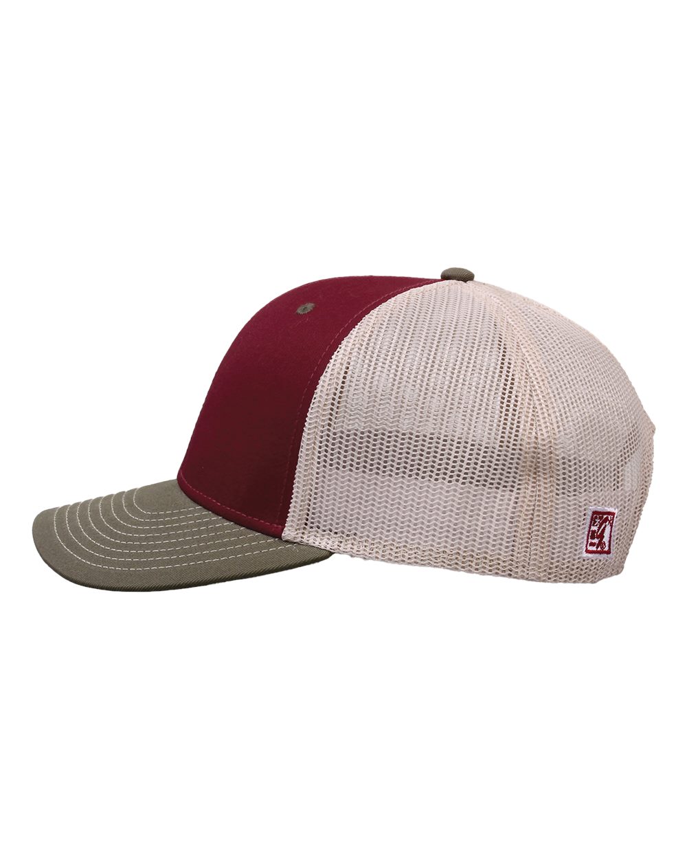 Left View of Cinnamon Red/ Olive Green/ Stone Everyday Trucker Cap - GB452E